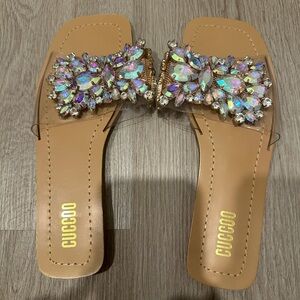 Tan Sandals with Crystal Embellishments